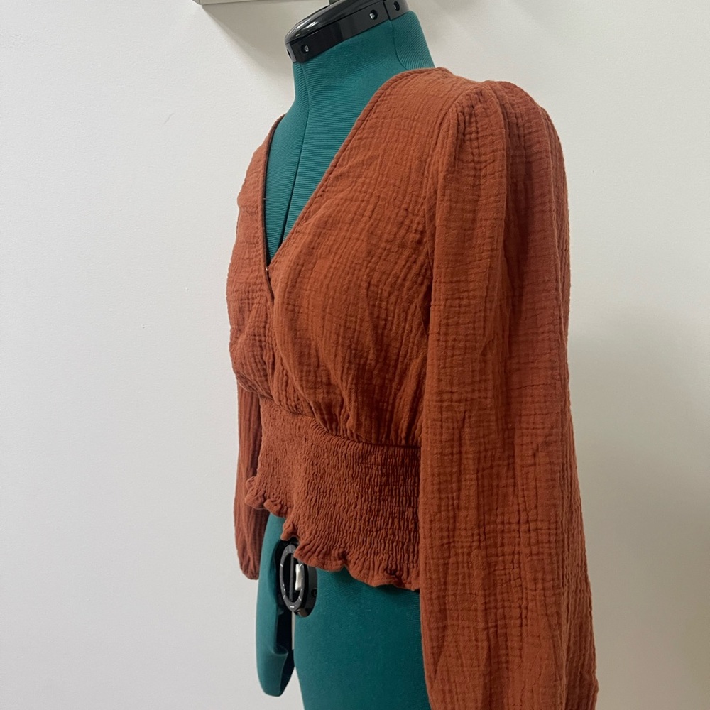 Madewell Brown Cropped Wrap Blouse - Picture 4 of 4
